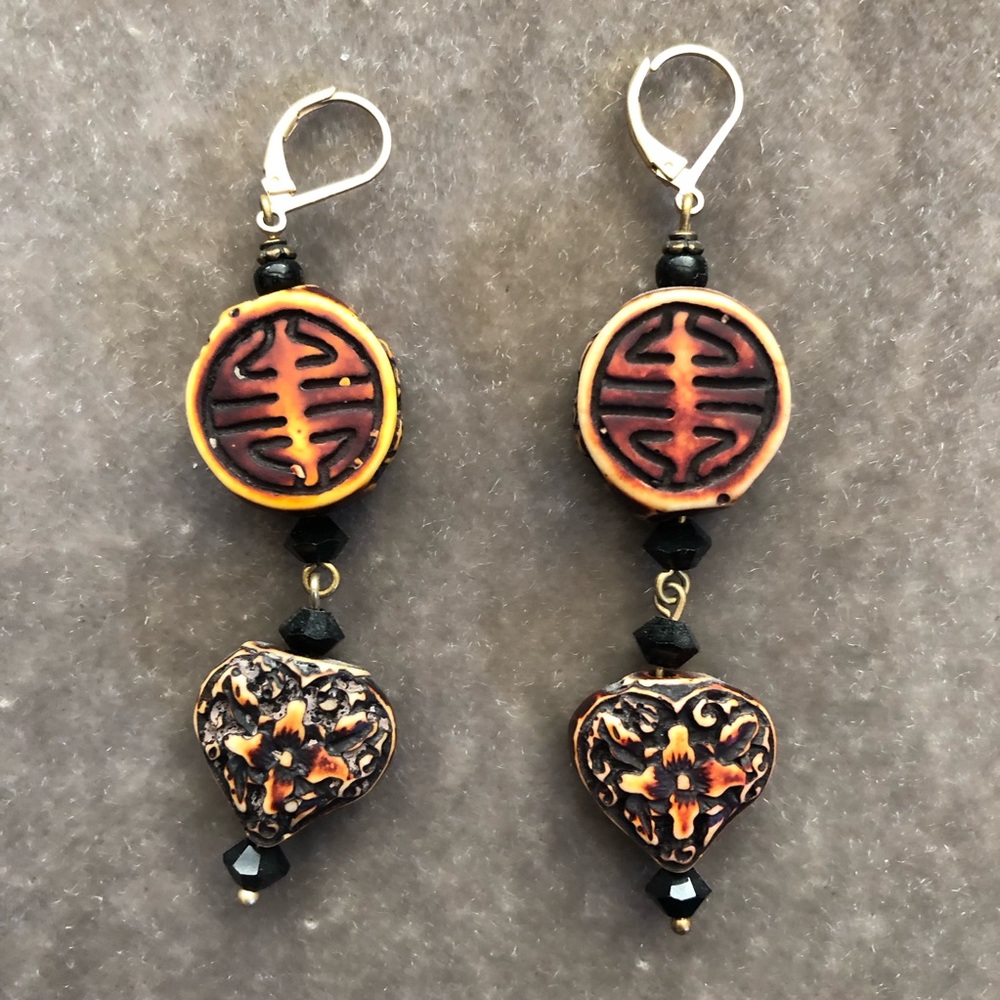 Artisan Black and Gold Dangle Earrings